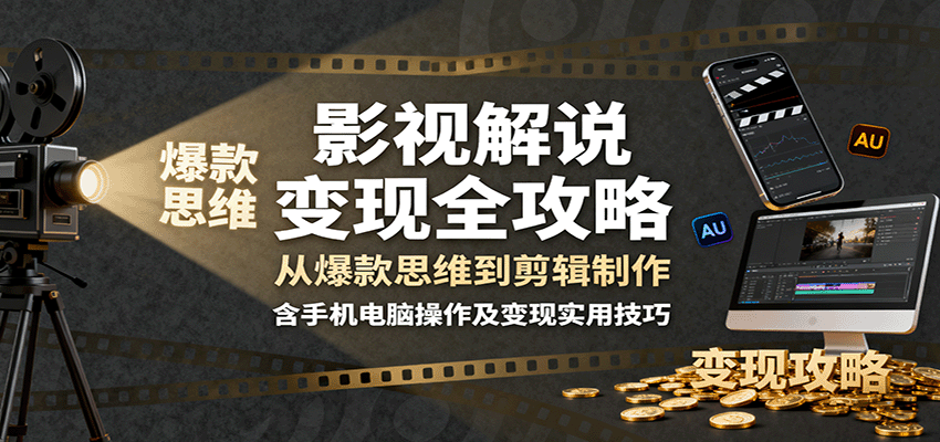 影视解说变现全攻略：从爆款思维到剪辑制作，含手机电脑操作及变现实用技巧-AIPOD