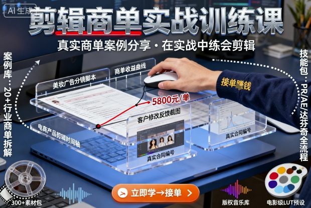剪辑商单实战训练课，真实商单案例分享，在实战中练会剪辑-AIPOD