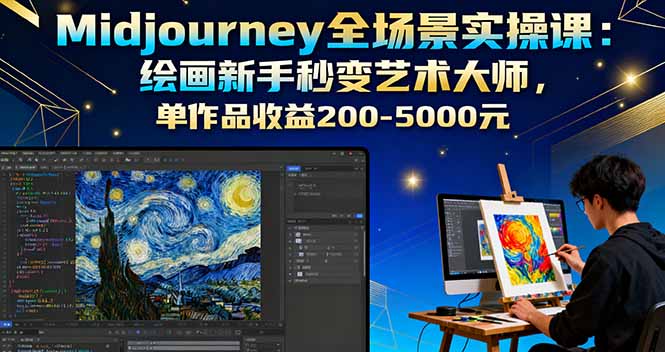 Midjourney全场景实操课：绘画新手秒变艺术大师，单作品收益200-5000元-AIPOD