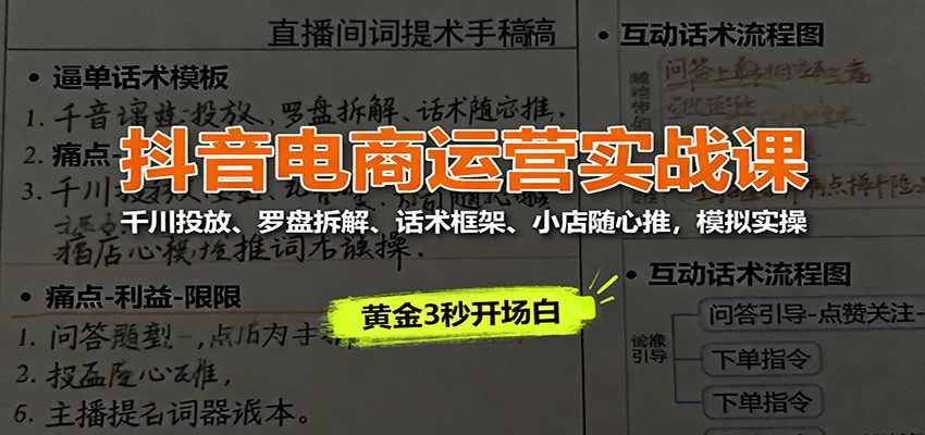 抖音电商运营实战课：千川投放、罗盘拆解、话术框架、小店随心推，模拟实操-亮剑学堂