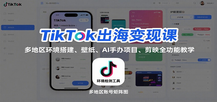 TikTok出海变现课：多地区环境搭建、壁纸、AI 手办项目、剪映全功能教学-亮剑学堂