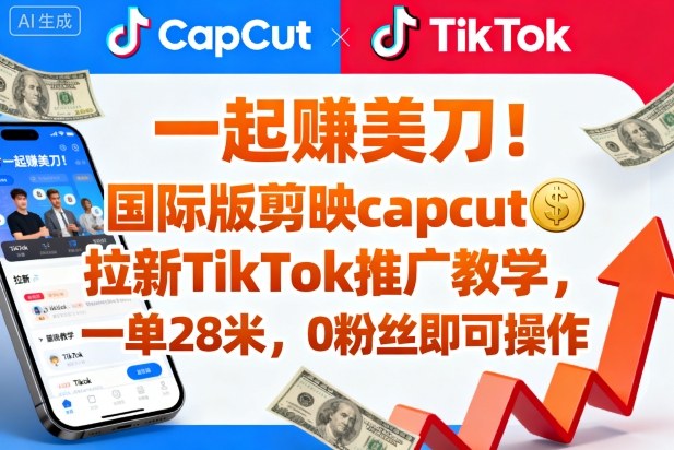 一起賺美刀！国际版剪映capcut拉新TikTok推广教学，一单28米，0粉丝即可操作（附推广入口和教学）-亮剑学堂