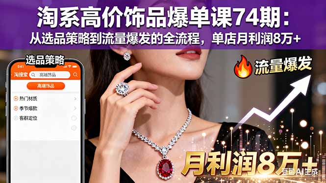 淘系高价饰品爆单课74期：从选品策略到流量爆发的全流程，单店月利润8万+-亮剑学堂