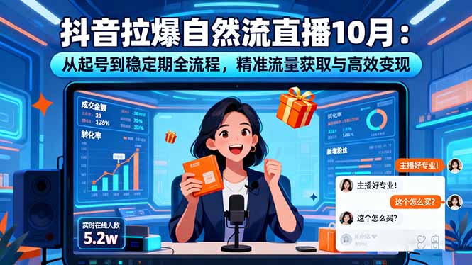 抖音拉爆自然流直播10月：从起号到稳定期全流程，精准流量获取与高效变现-亮剑学堂