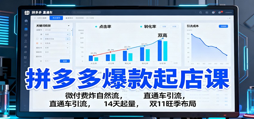 拼多多爆款起店课：微付费炸自然流，直通车引流，14天起量，双11旺季布局-亮剑学堂