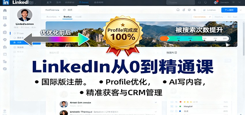 LinkedIn从0到精通课：国际版注册，Profile优化，AI写内容，精准获客与CRM管理-亮剑学堂