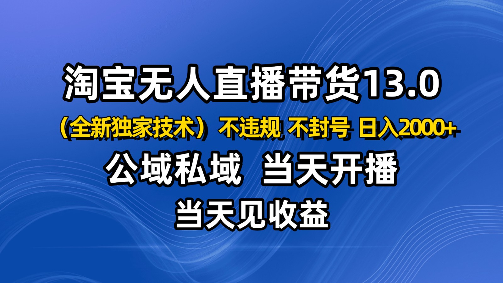 淘宝无人直播13.0，公域私域技术，不封号，不违规 布局下半年旺季赛道，日入2000+-亮剑学堂