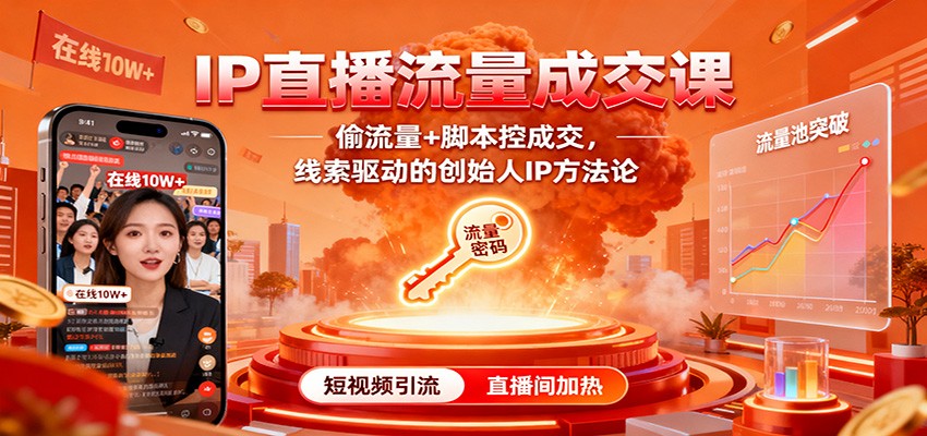 IP直播流量成交课：偷流量+脚本控成交，线索驱动的创始人IP方法论-亮剑学堂