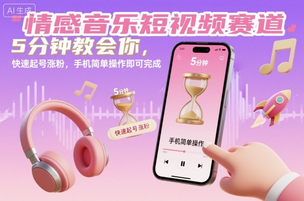 情感音乐短视频赛道，5分钟教会你，快速起号涨粉，手机简单操作即可完成-亮剑学堂
