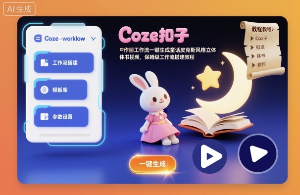 Coze扣子工作流一键生成童话皮克斯风格立体书视频，保姆级工作流搭建教程-亮剑学堂