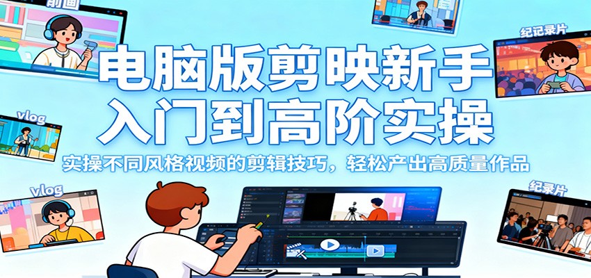 电脑版剪映新手入门到高阶实操，实操不同风格视频的剪辑技巧，轻松产出高质量作品-亮剑学堂