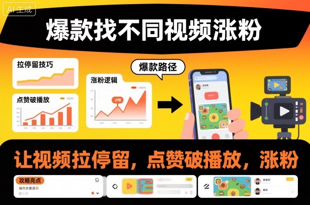 爆款找不同视频涨粉，让视频拉停留，实现点赞，破播放，涨粉-极光库