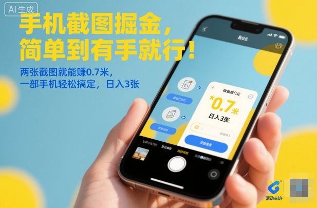 手机截图掘金，简单到有手就行！两张截图就能賺0.7米，一部手机轻松搞定，日入3张-极光库