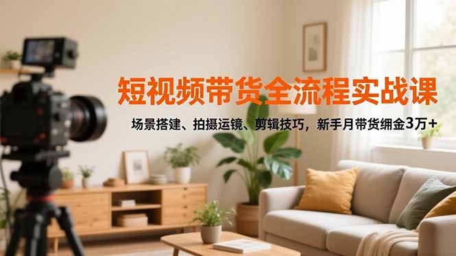 短视频带货全流程实战课，场景搭建、拍摄运镜、剪辑技巧，新手月带货佣金3万+-亮剑学堂