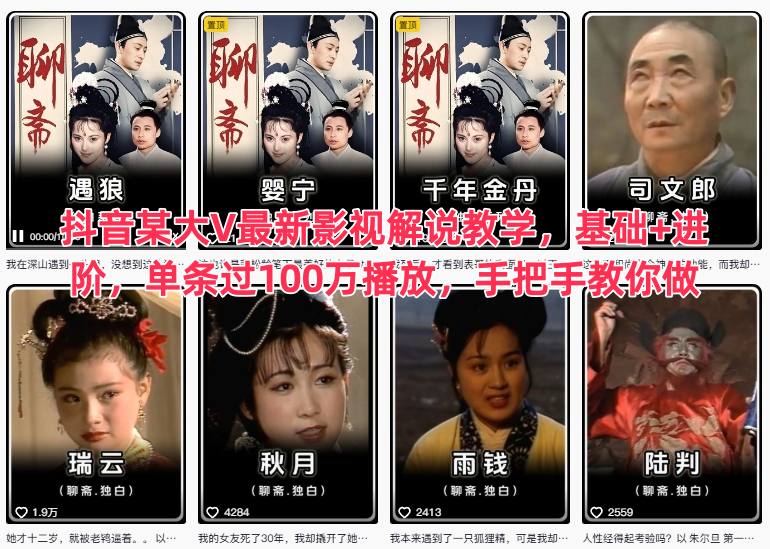 抖音某大V最新影视解说教学，基础+进阶，单条过100万播放，手把手教你做-极光库