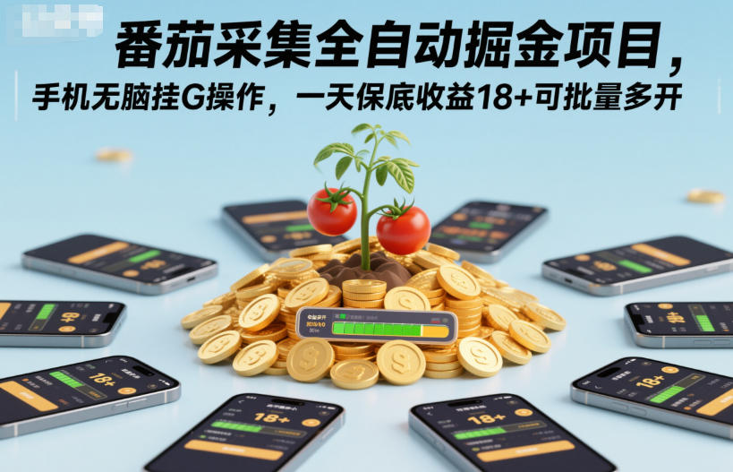 番茄采集全自动掘金项目，手机无脑挂G操作，一天保底收益18+可批量多开-亮剑学堂