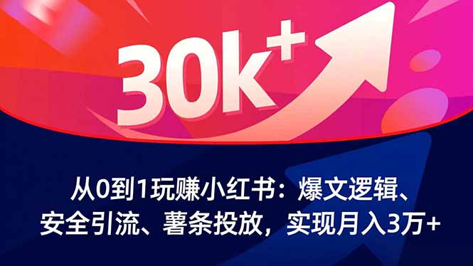 从0到1玩赚小红书：爆文逻辑、安全引流、薯条投放，实现月入3万+-极光库
