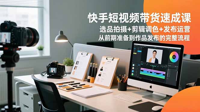 快手短视频带货速成课，选品拍摄+剪辑调色+发布运营，从前期准备到作品发布的完整流程-极光库