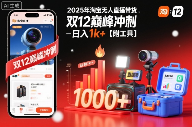 2025年淘宝无人直播带货，冲刺双12，日入1k+【附工具】-极光库
