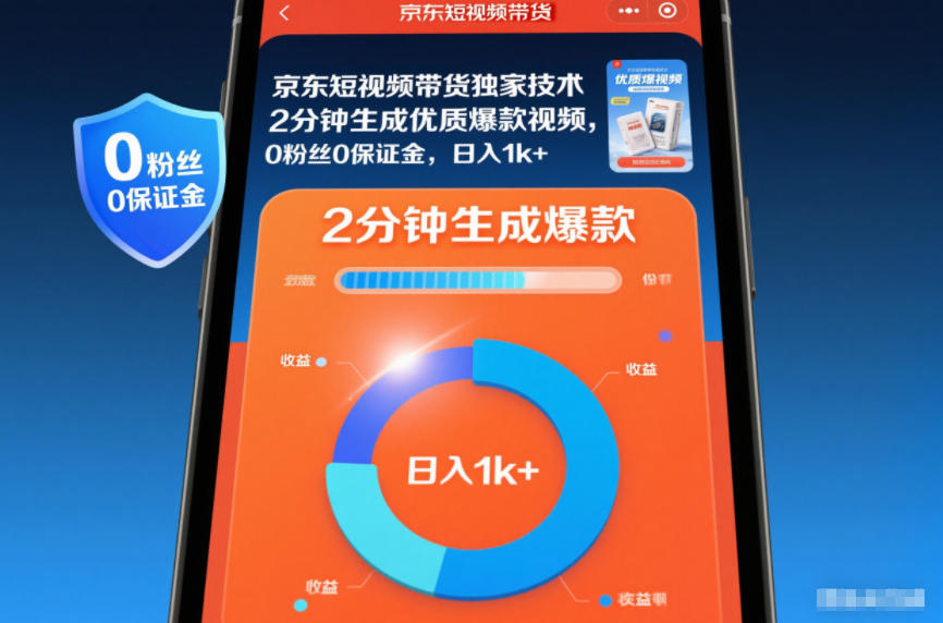 京东短视频带货独家技术，2分钟生成一条优质爆款视频，0粉丝0保证金，日入1k+-亮剑学堂