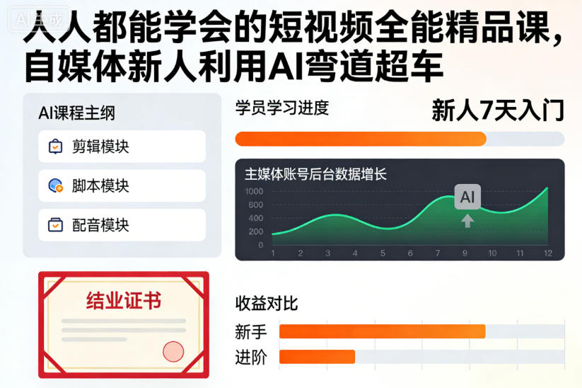 人人都能学会的短视频全能精品课，自媒体新人利用AI弯道超车-极光库