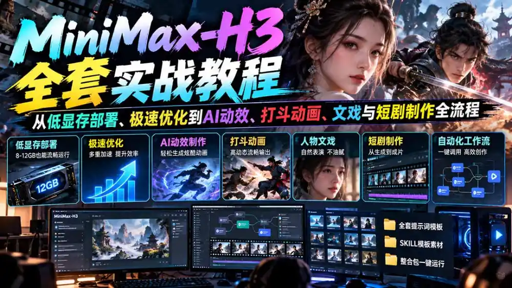 MiniMax-H3全套实战教程：从低显存部署、极速优化到AI动效、打斗动画、文戏与短剧制作全流程-极光库