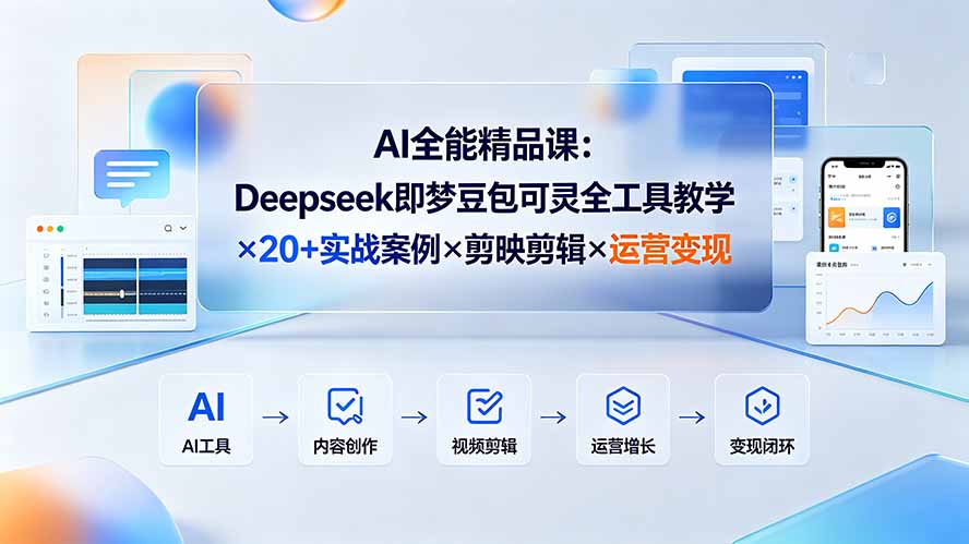 Deepseek即梦豆包可灵全工具教学+20+实战案例+剪映剪辑+运营变现-极光库