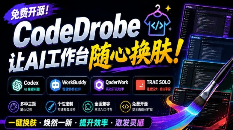 免费开源的CodeDrobe,让AI工作台随心换肤,支持Codex、WorkBuddy等,免费且本地运行!-极光库