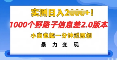 2025抖音1000个野路子信息差最新玩法，一分钟过原创，暴力变现月入几k-极光库