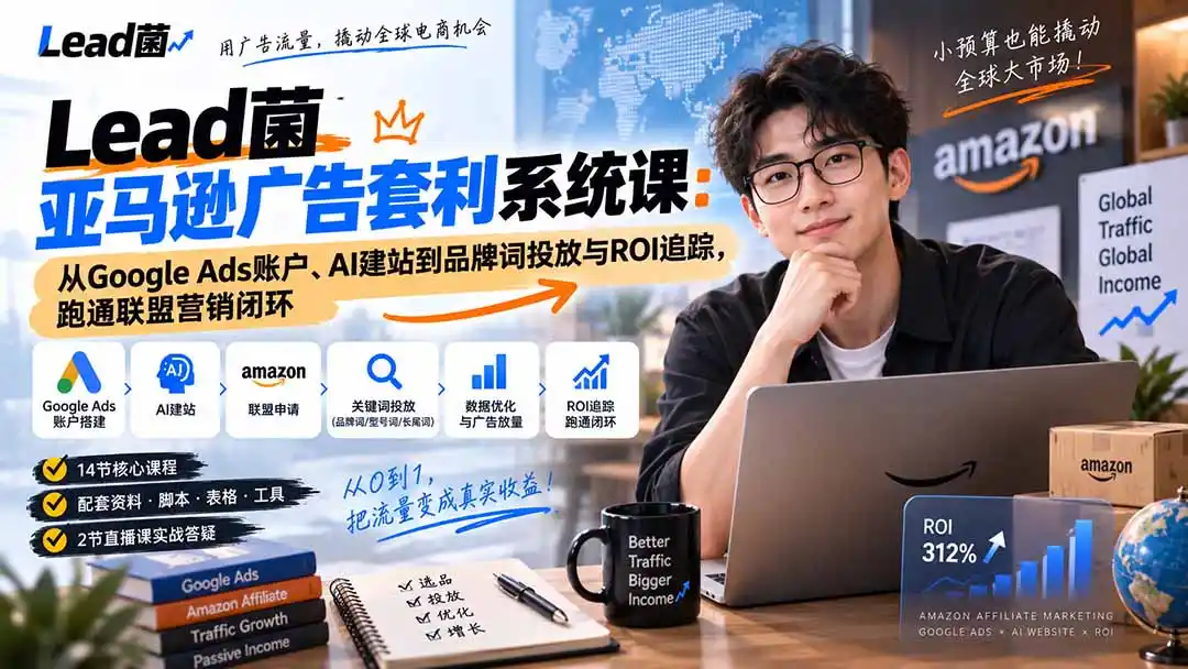 Lead菌亚马逊广告套利系统课：Google Ads投放、AI建站到ROI追踪，跑通联盟营销闭环