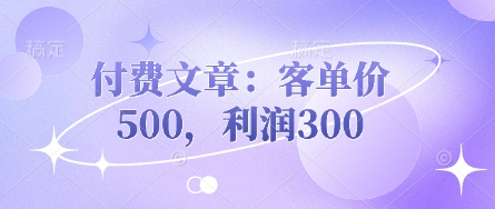 付费文章：客单价500，利润300-极光库