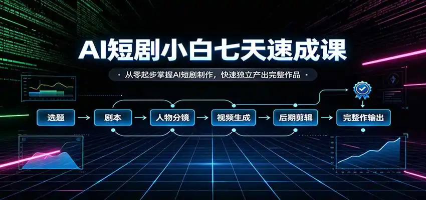 AI短剧小白七天速成课:从零起步掌握AI短剧制作,快速独立产出完整作品-极光库