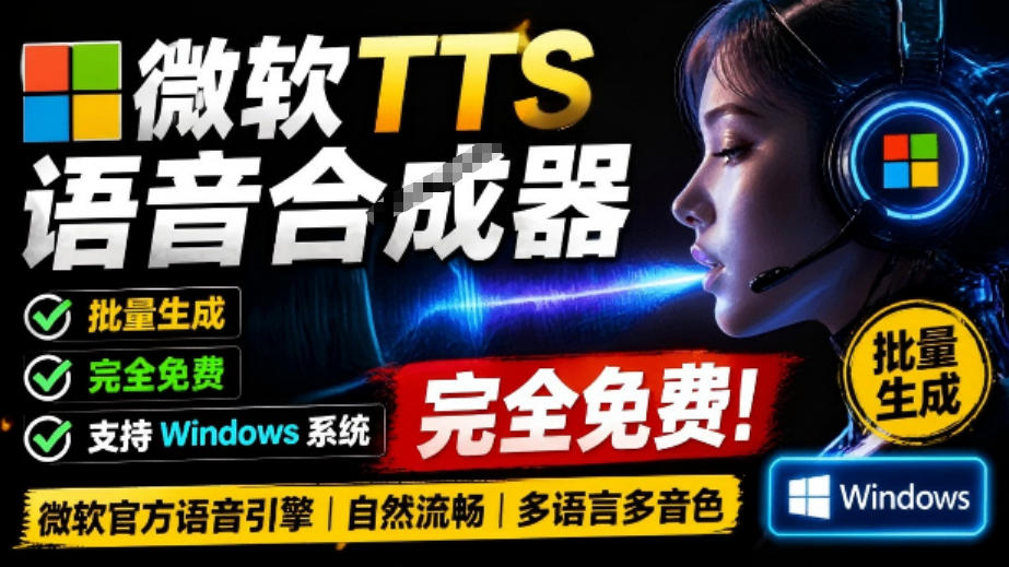 微软TTS免费语音配音生成器，完全免费，支持多语音、多音色选择，Windows系统专用TTS语音合成器-极光库