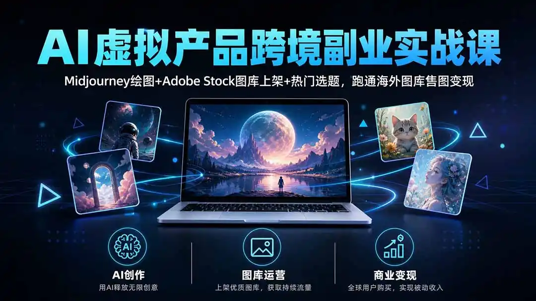 AI虚拟产品跨境副业课：Midjourney绘图+Adobe Stock图库上架全流程-极光库