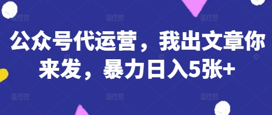 公众号代运营，我出文章你来发，暴力日入5张+【揭秘】-极光库