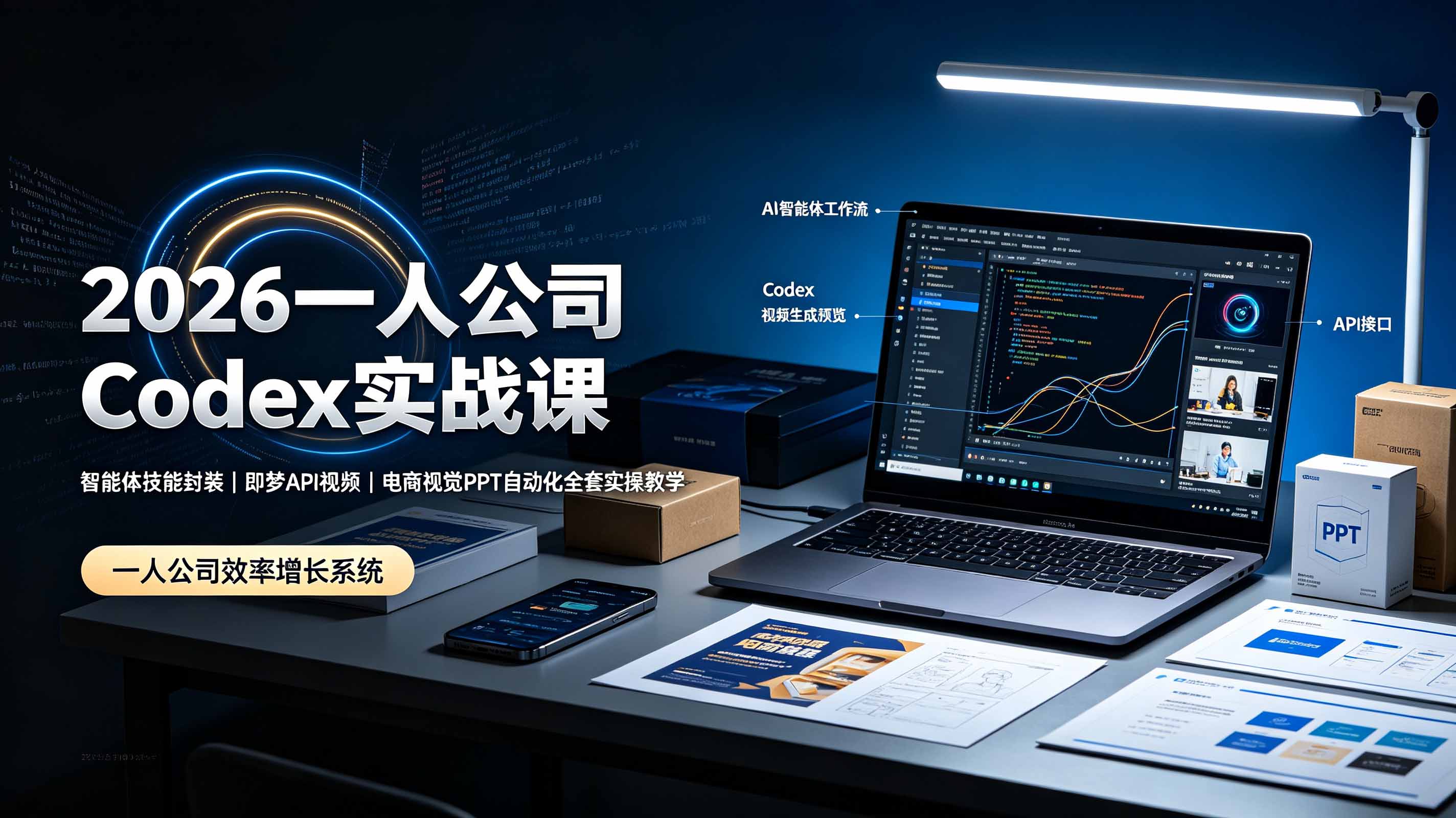 2026一人公司Codex实战课◆智能体技能封装｜即梦API视频｜电商视觉PPT自动化全套实操教学-极光库