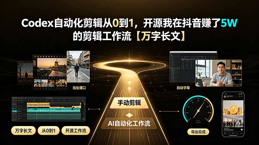 Codex自动化剪辑从0到1，开源我在抖音赚了5W的剪辑工作流-极光库