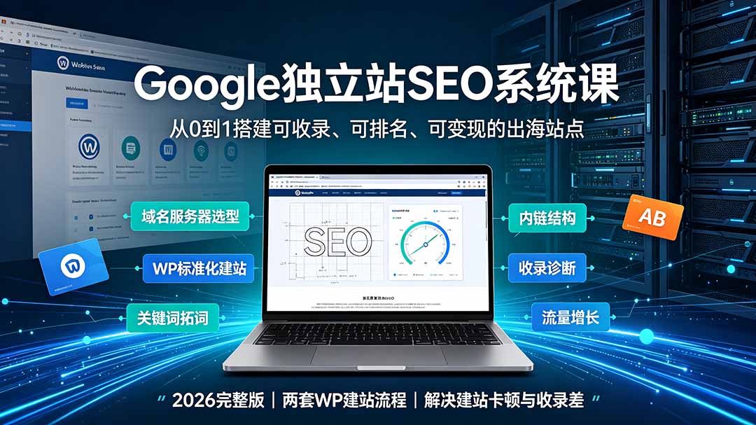 Google独立站SEO-7月系统课：出海基建×WordPress建站×AI内容生产×站内外优化×Search Console×AdSense变现-极光库