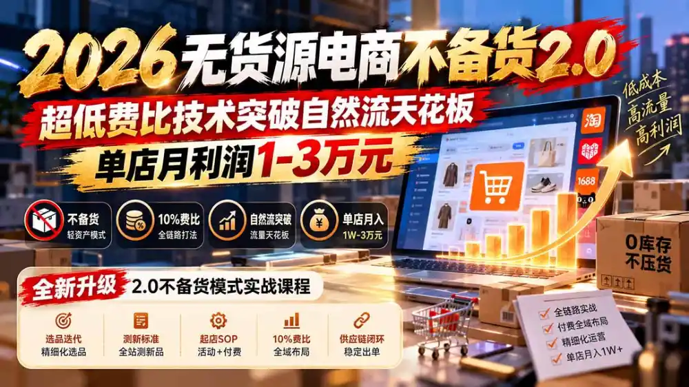 2026无货源电商不备货2.0【更新1010】:超低费比技术突破自然流天花板,单店月利润1-3万元-极光库