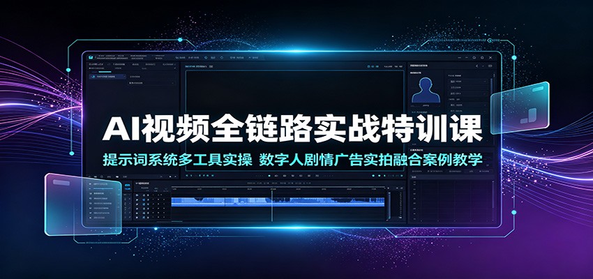 AI视频全链路实战特训课：提示词系统多工具实操，数字人剧情广告实拍融合案例教学-极光库