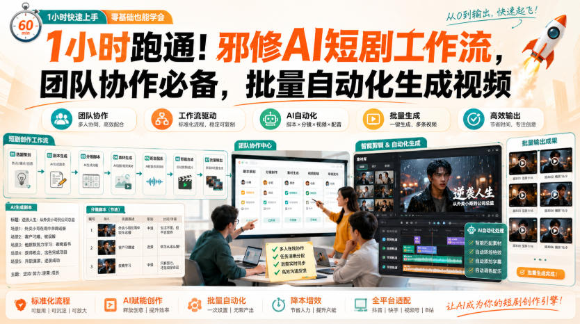 AI短剧批量生成工作流:团队协作与自动化视频制作-极光库