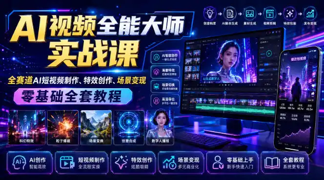 AI视频全能大师实战课|全赛道AI短视频制作、特效创作、场景变现零基础全套教程-极光库