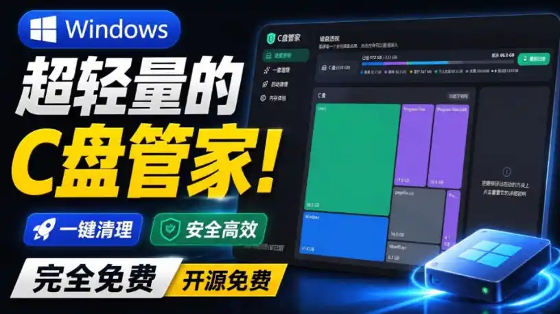 Windows超轻量的C盘管家！支持磁盘分析及清理提醒，2M大小体积，完全免费C盘管家