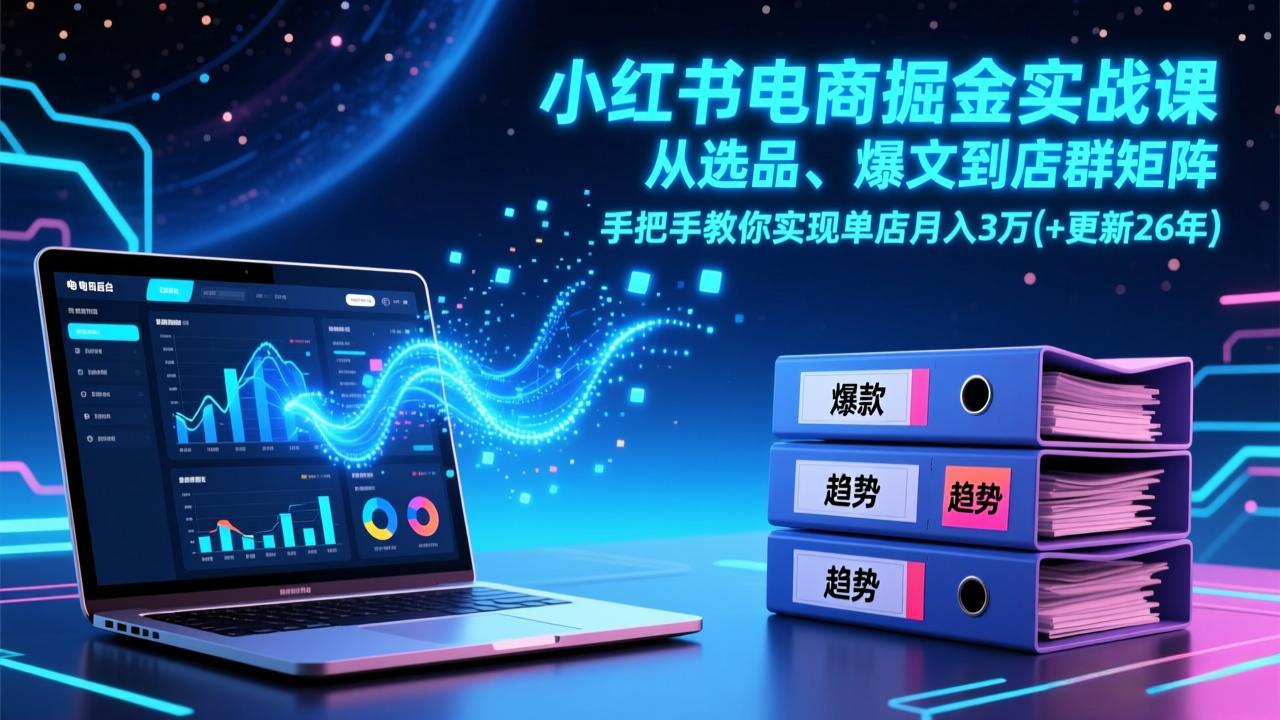 小红书电商掘金实战课，从选品、爆文到店群矩阵，手把手教你实现单店月入3万+(更新26年-萤火虫教育