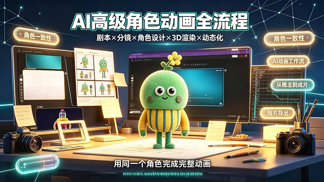 AI高级角色动画全流程：剧本×分镜×角色设计×3D渲染×动态化-极光库