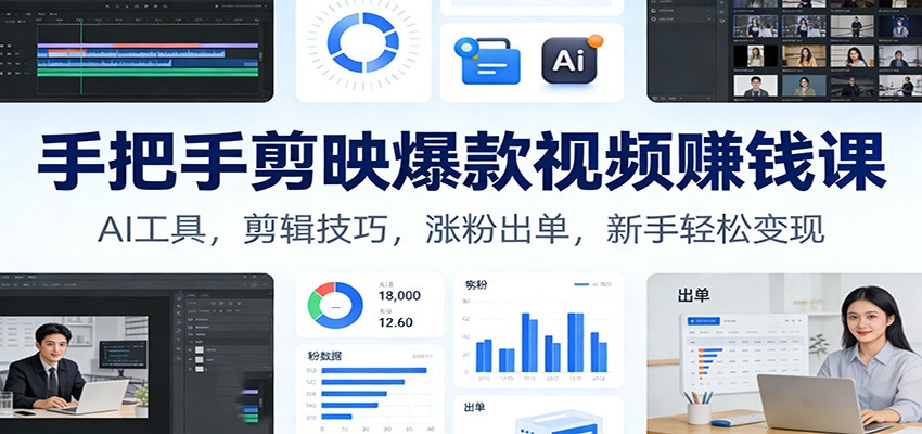 手把手剪映爆款视频赚钱课：AI工具，剪辑技巧，涨粉出单，新手轻松变现-迷胡学堂