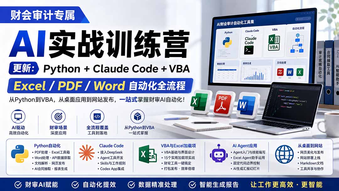 财会审计专属 AI 实战训练营:Python + Claude Code + VBA 自动化-极光库
