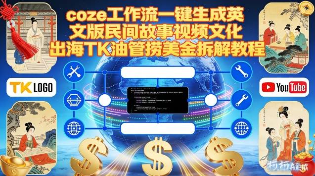 Coze扣子工作流一键生成英文版民间故事视频,文化出海TK油管捞美金拆解教程-亮剑学堂