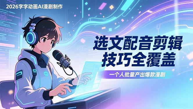 2026字字动画AI漫剧制作-1期，选文配音剪辑技巧全覆盖，一个人就能批量产出爆款漫剧-亮剑学堂