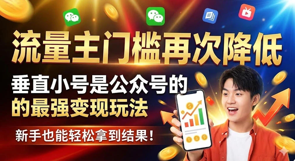 流量主门槛再次降低,垂直小号是公众号的最强变现玩法,新手也能轻松拿到结果-亮剑学堂